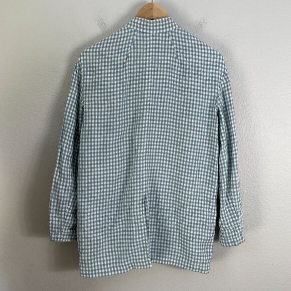 MADEWELL Womens XS Blue 100% Linen Collarless Blazer Gingham Check Jacket - Picture 14 of 16